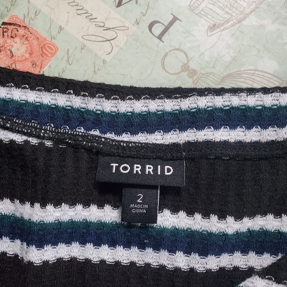 Torrid Black Stripe Lace-up Henley Top - Picture 6 of 8